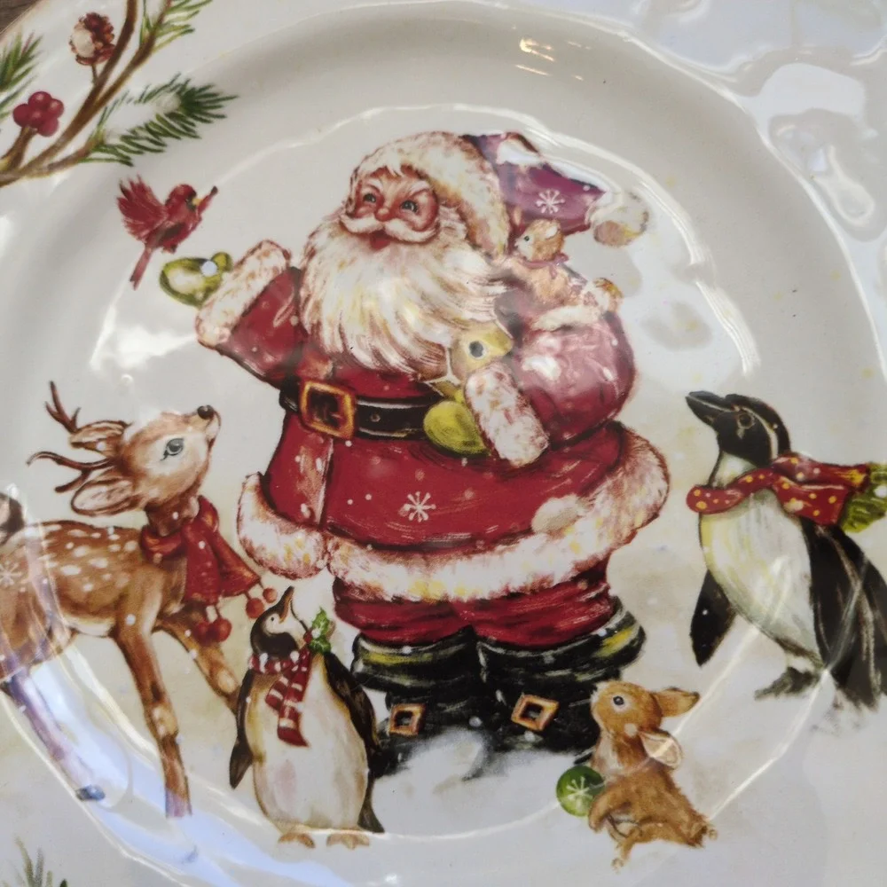 RARE Pier 1 Winter Wonders Dinner Plate Santa Deer Penguin Benny Birds 10.5